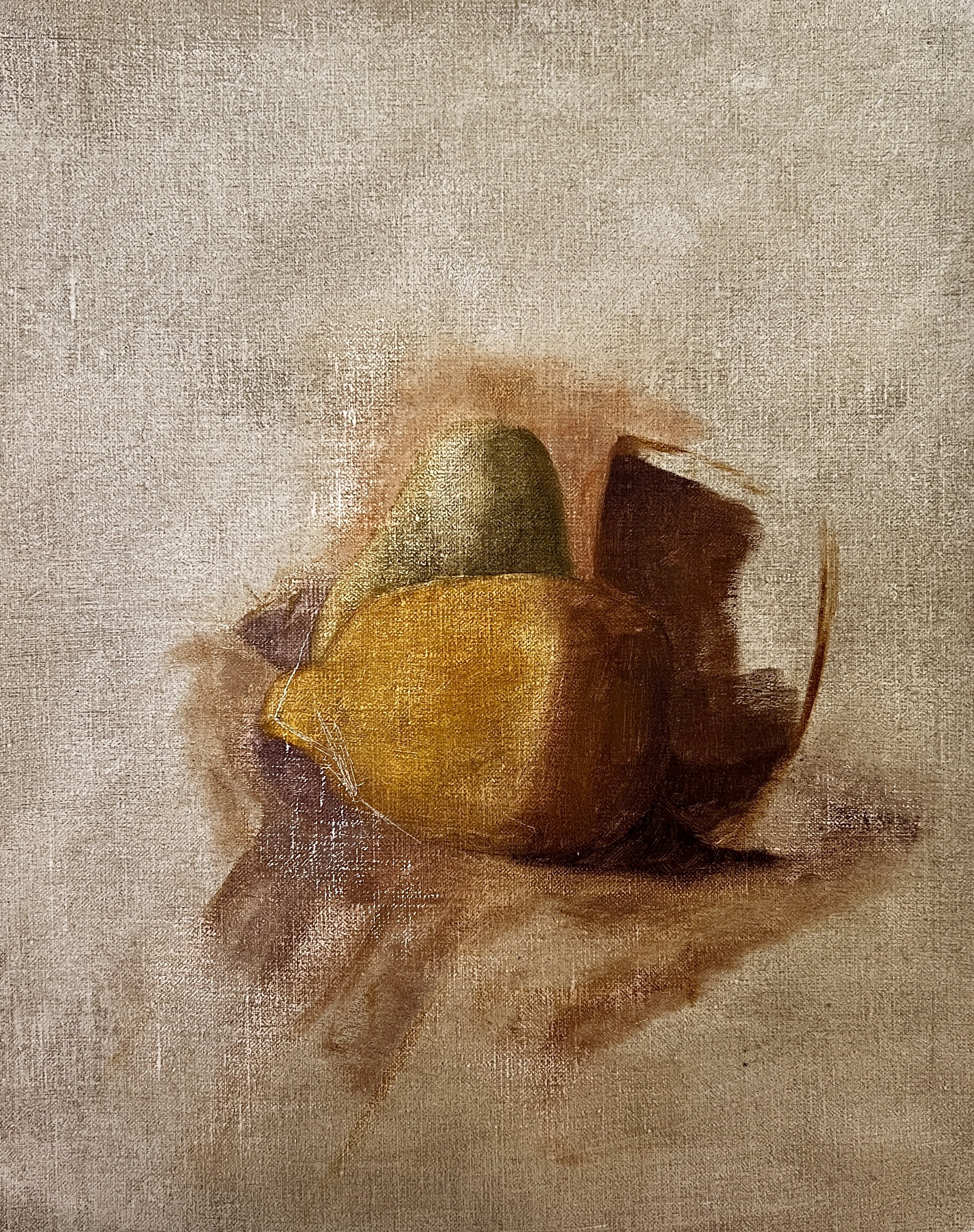 still life study, lemon & pear