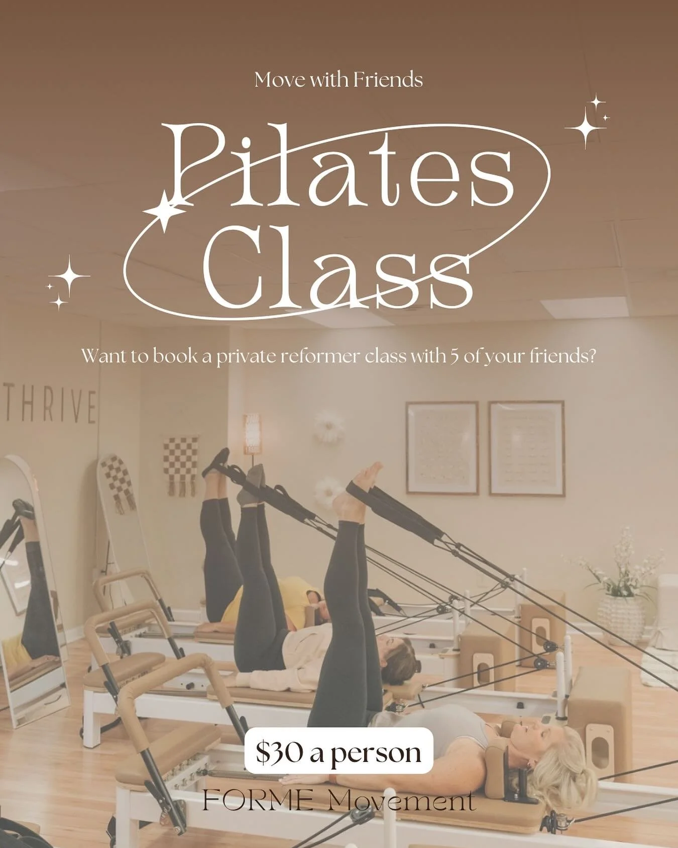 Your squad, your schedule, your workout. 💫 Private Reformer group sessions for friends, family, or coworkers who want that extra-special Pilates experience. Message Meg to book!