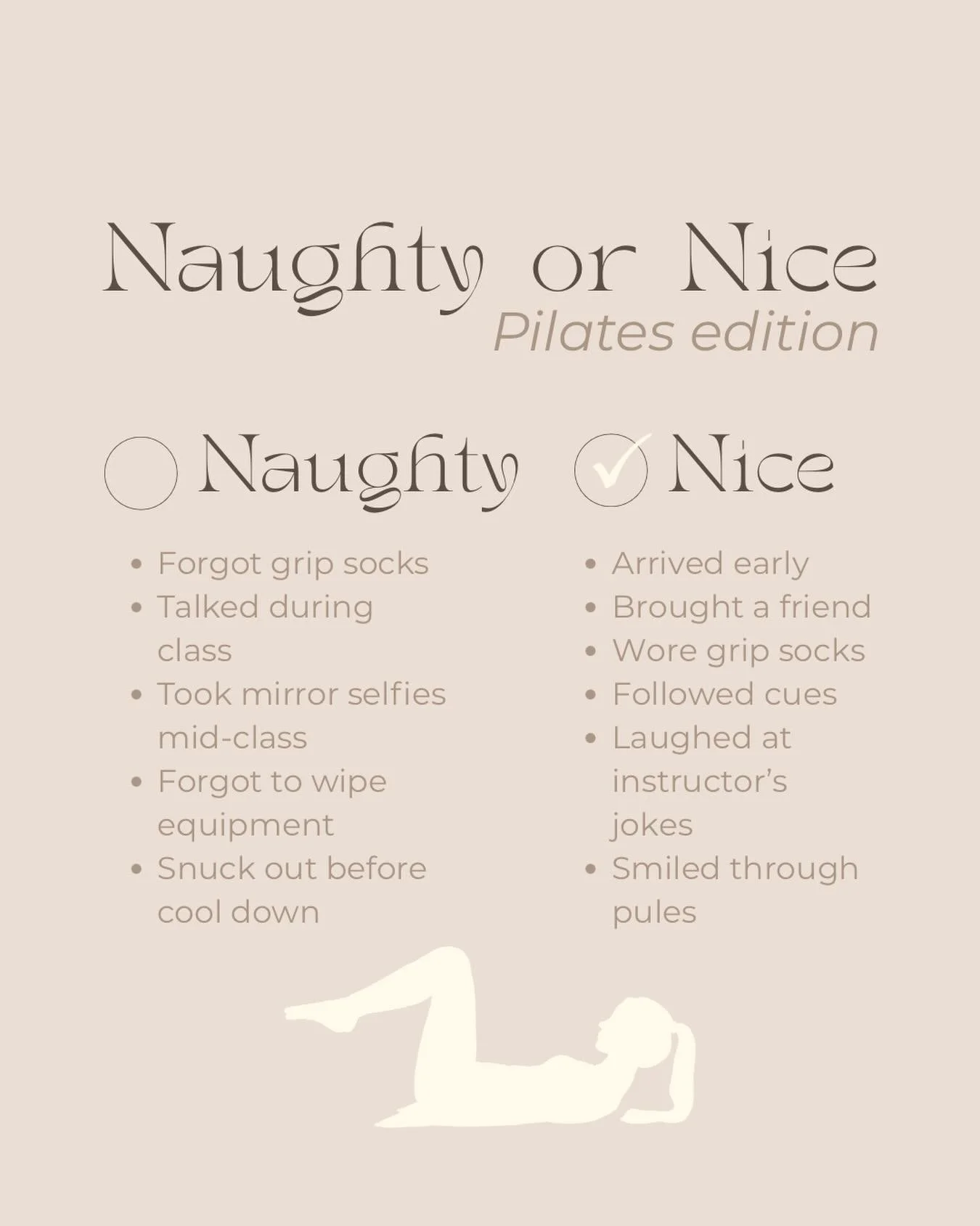 Day 1 of December: deciding if my Pilates form puts me on the naughty or nice list 😌