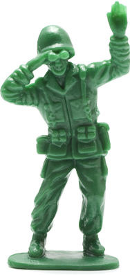 Toy soldier looking at you through binoculars, wondering if you'll get in touch