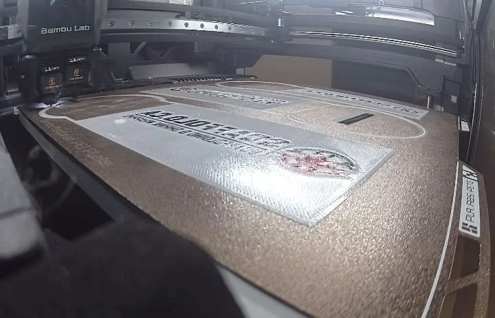 Our 3D printer hard at work printing our custom scaffolding tag holders.