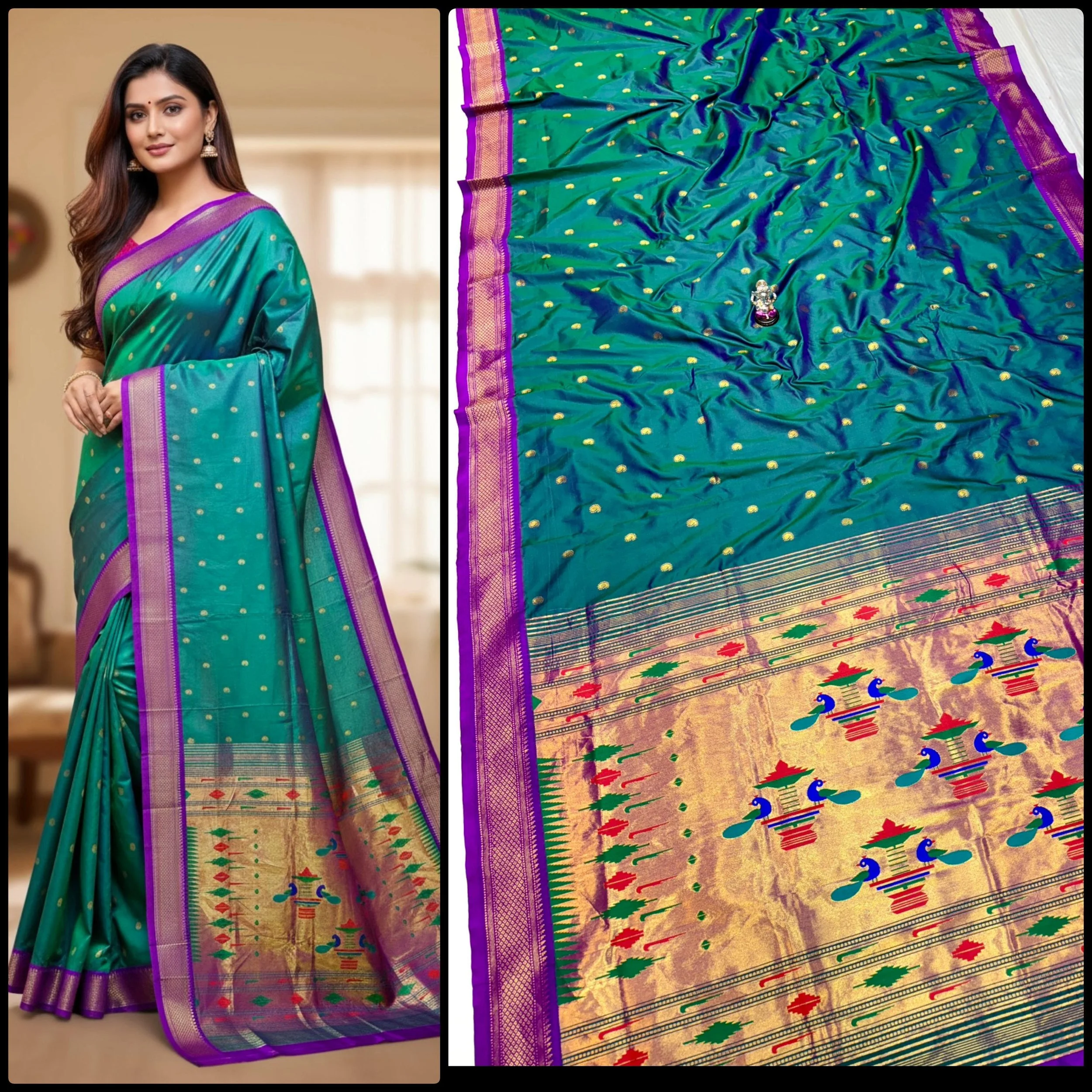 Elegant Yeola Double Pallu Soft Silk Paithani Saree