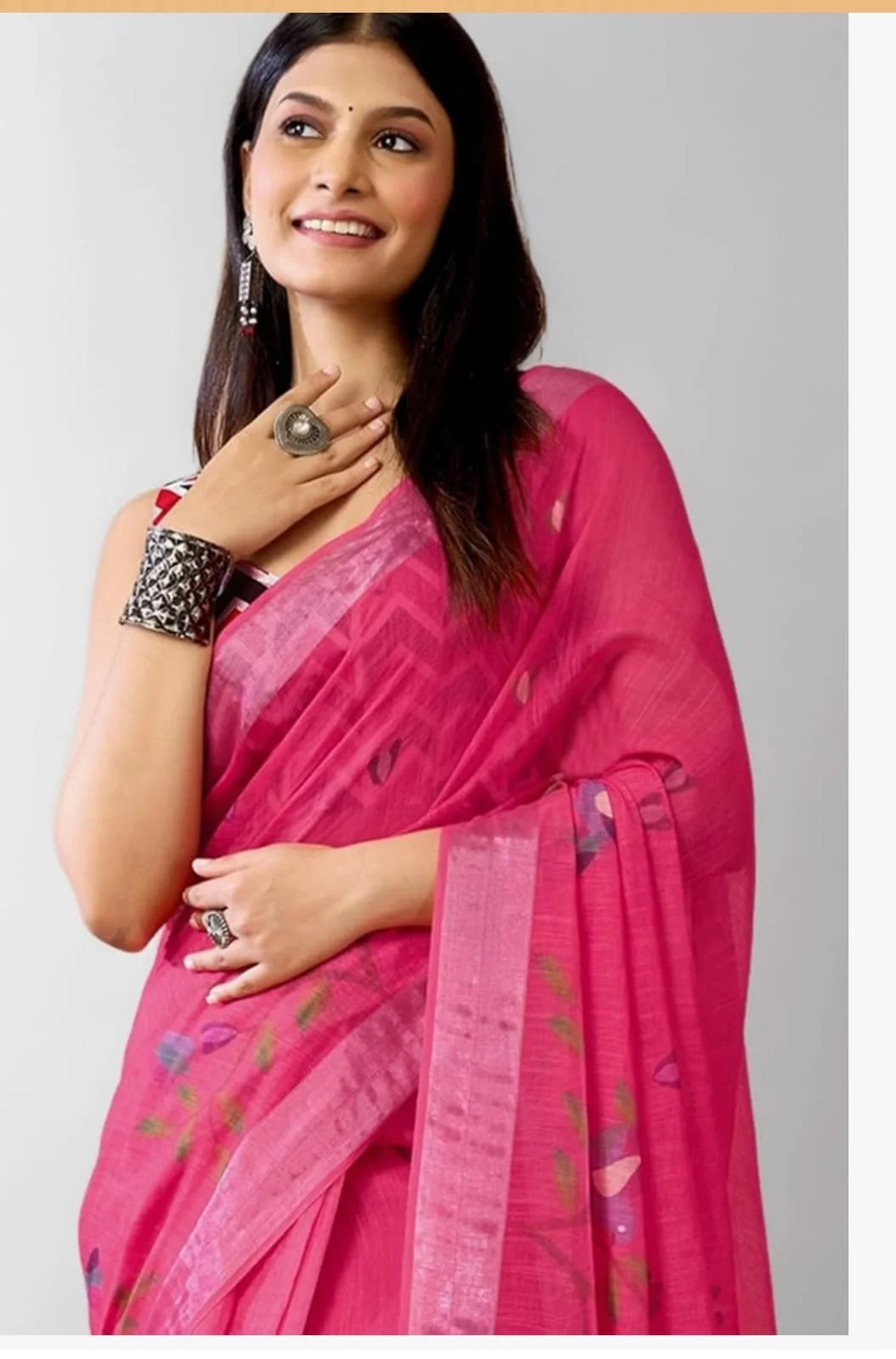 🌸Pink Blossom Chanderi Linen Ready-to-Wear Saree | Effortless Elegance 🌸