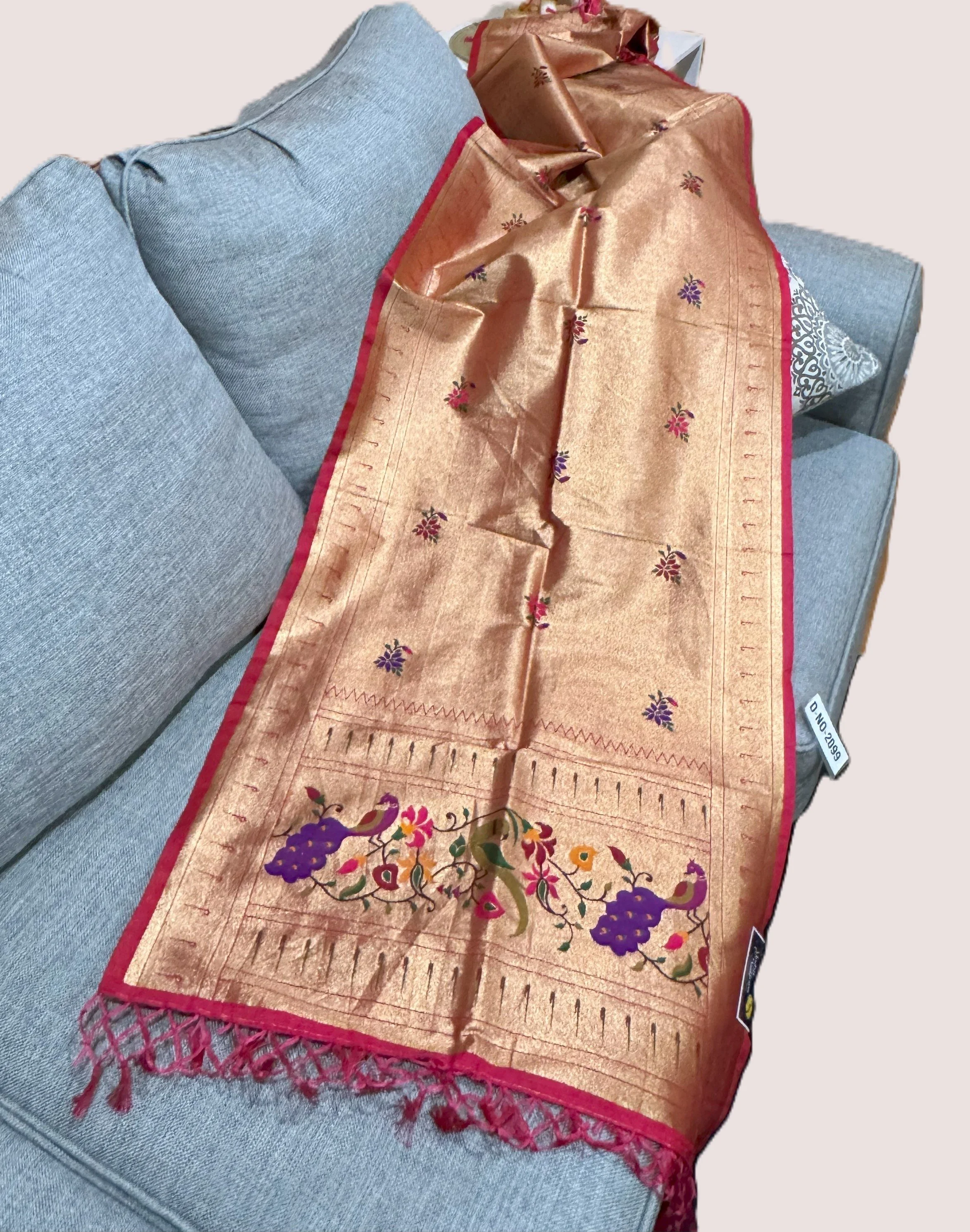 Regal Glow Paithani Dupatta – Soft Silk Elegance with Peacock Border ✨