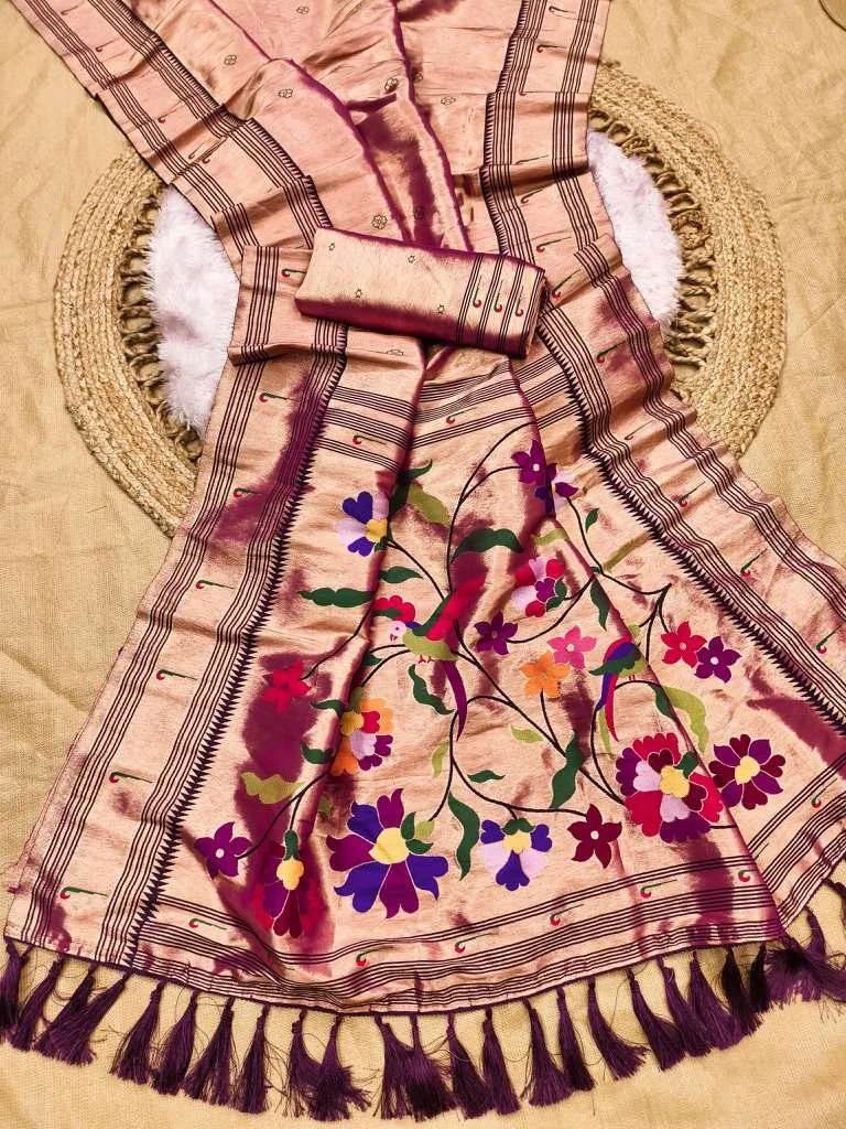 🌸 Blush Blossom Zari Tissue Paithani 🌸