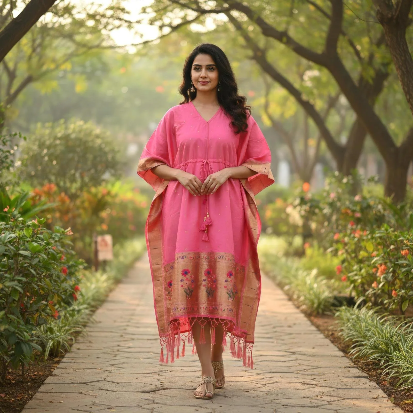 ✨ Pretty in Pink – Royal Paithani Jacquard Kaftan 🌸💗