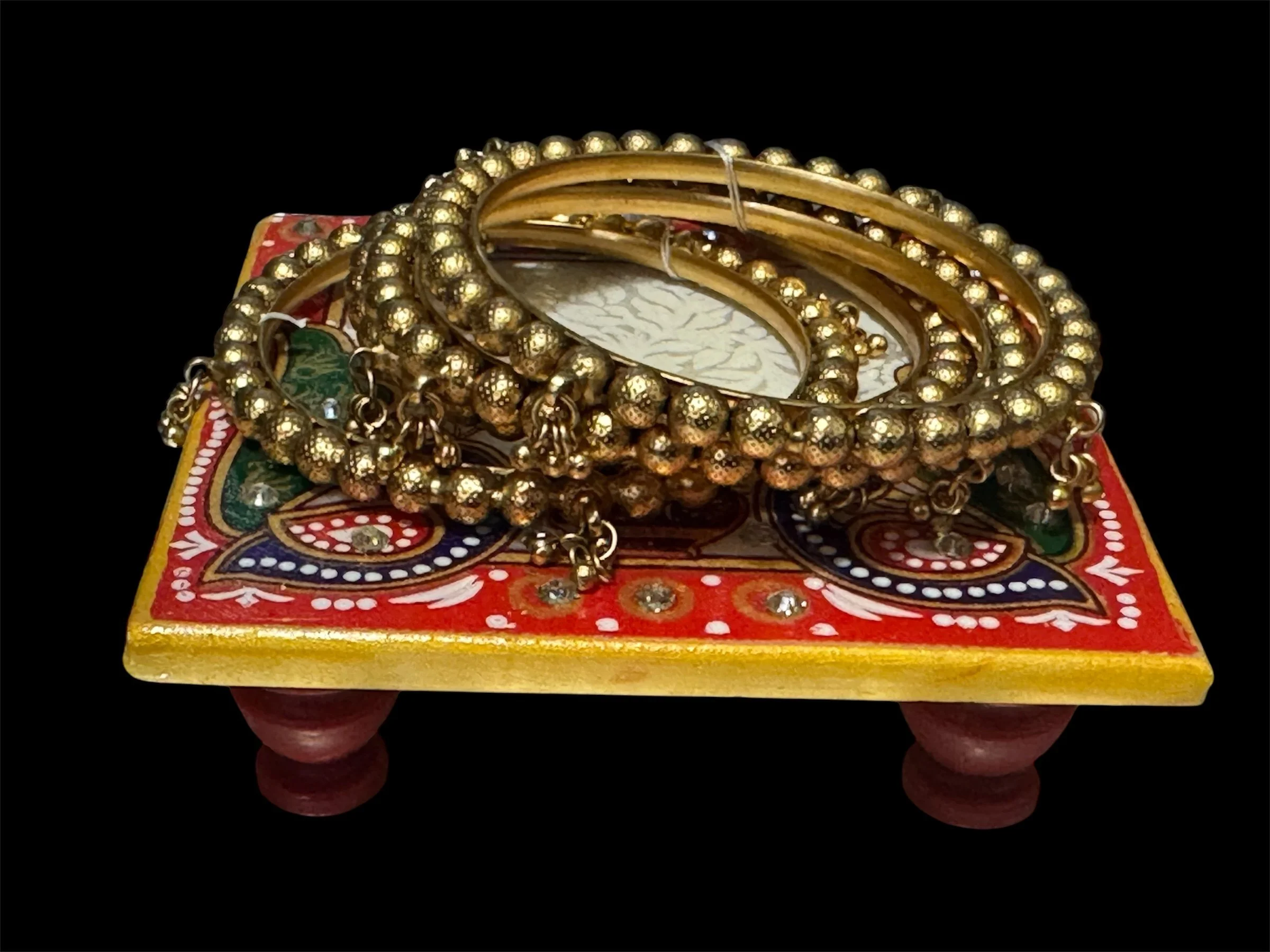 Set of 4 Golden Bangles with Ghungharu