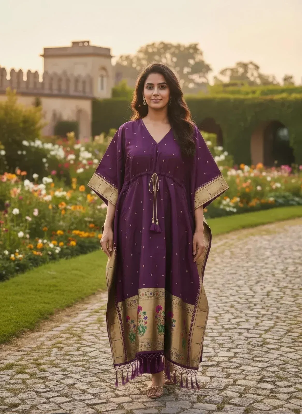 ✨ Royal Paithani Jacquard Kaftan – Elegance in Every Thread 👑💜