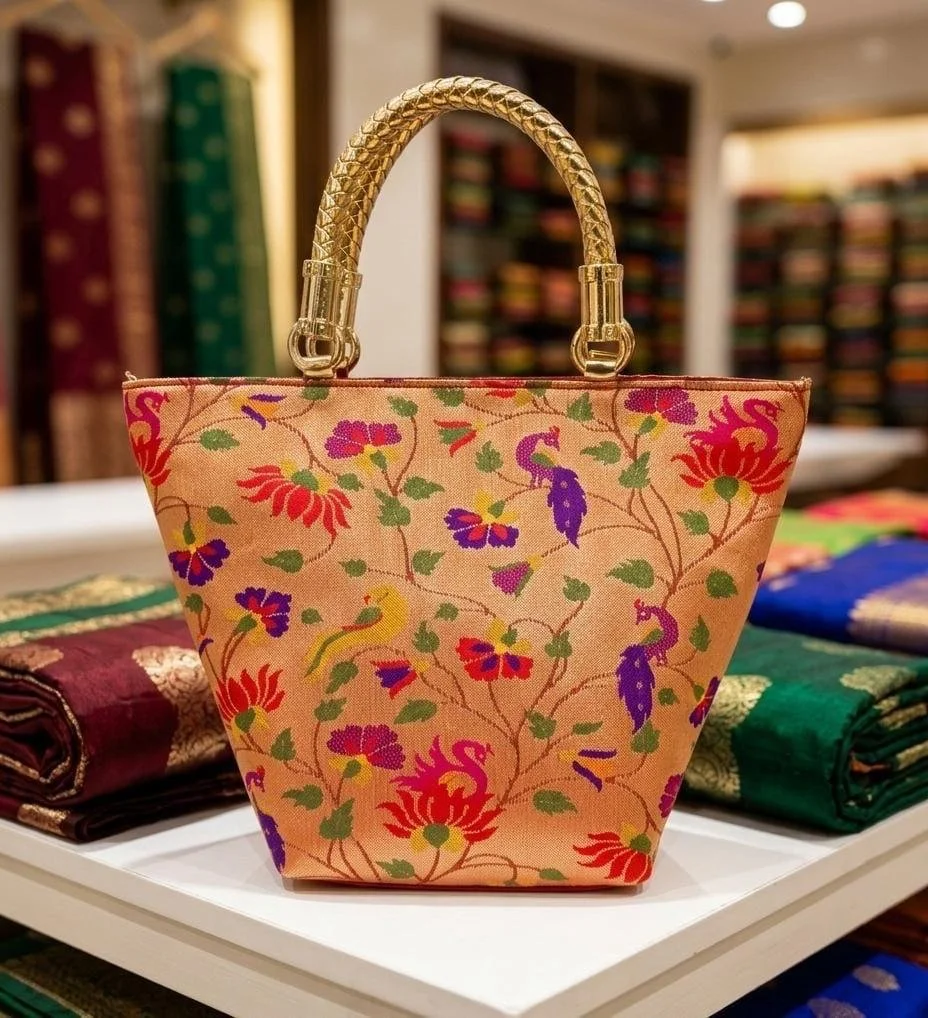 🌸✨ Elegant Paithani Floral Tote Bag ✨🌸
