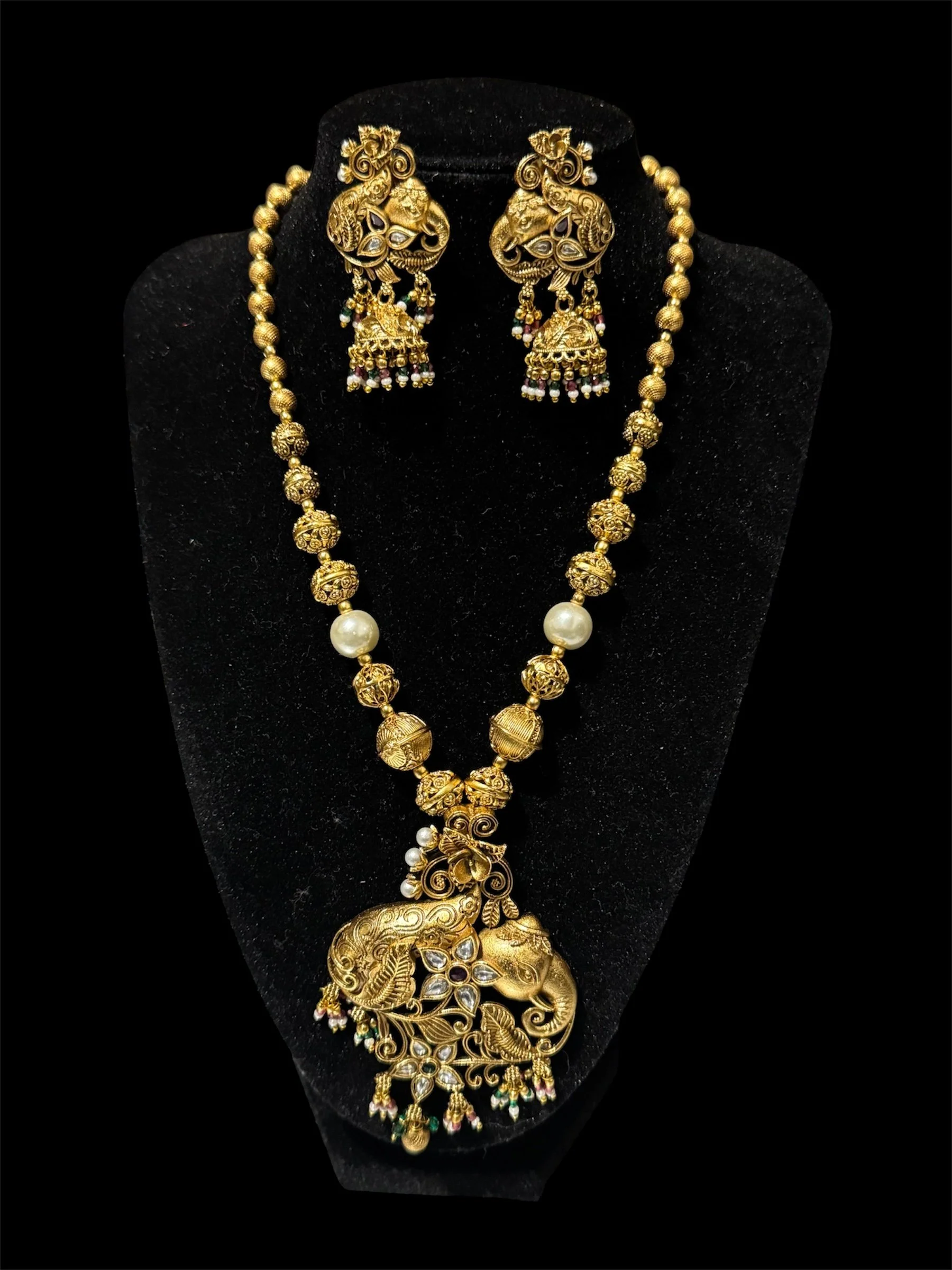Golden Beads Necklace with Earrings