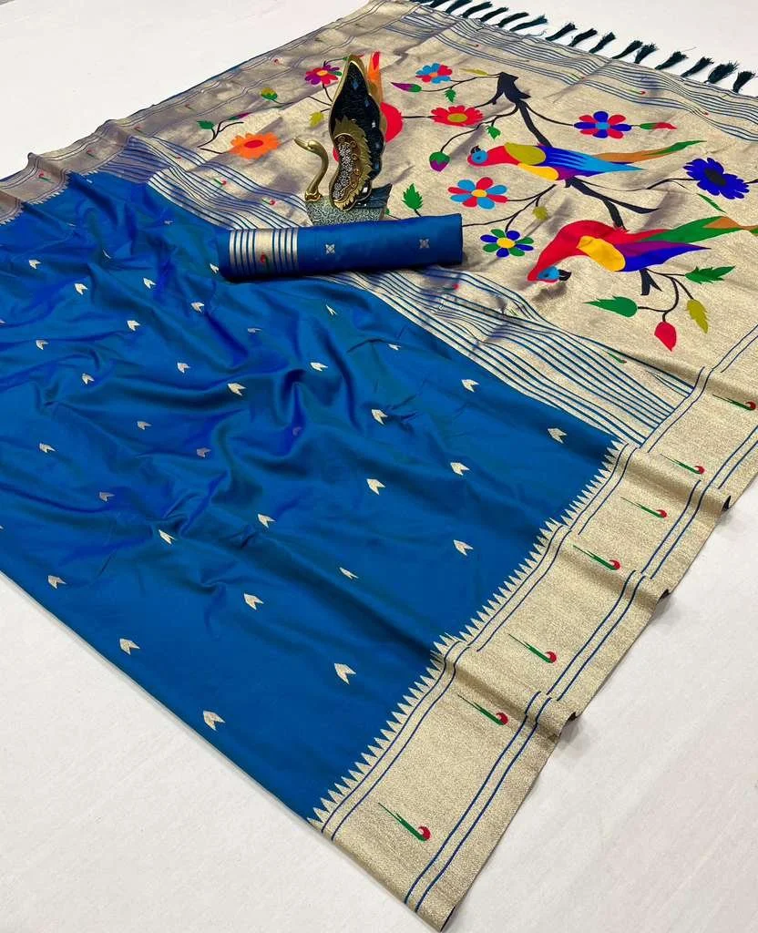 💙🦚 Royal Meenakari Karma Softsilk Paithani 🦚💙