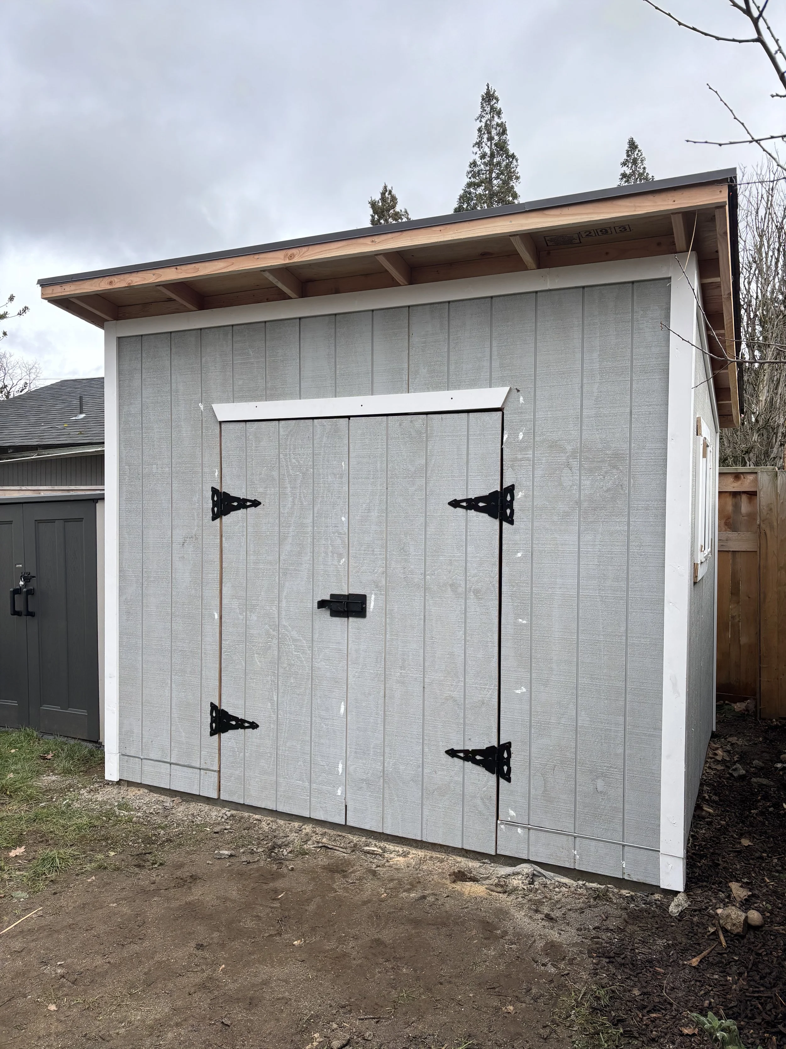 8x10 shed on Cement pad winter 2026