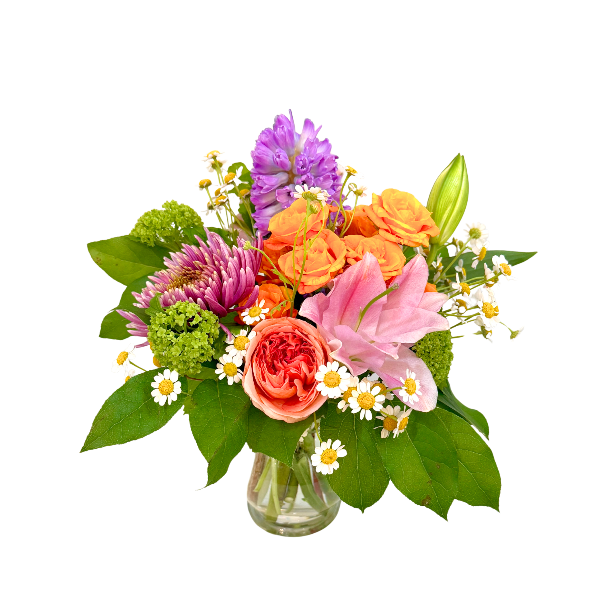 Seasonal Arrangement in Glass Vase: Petite
