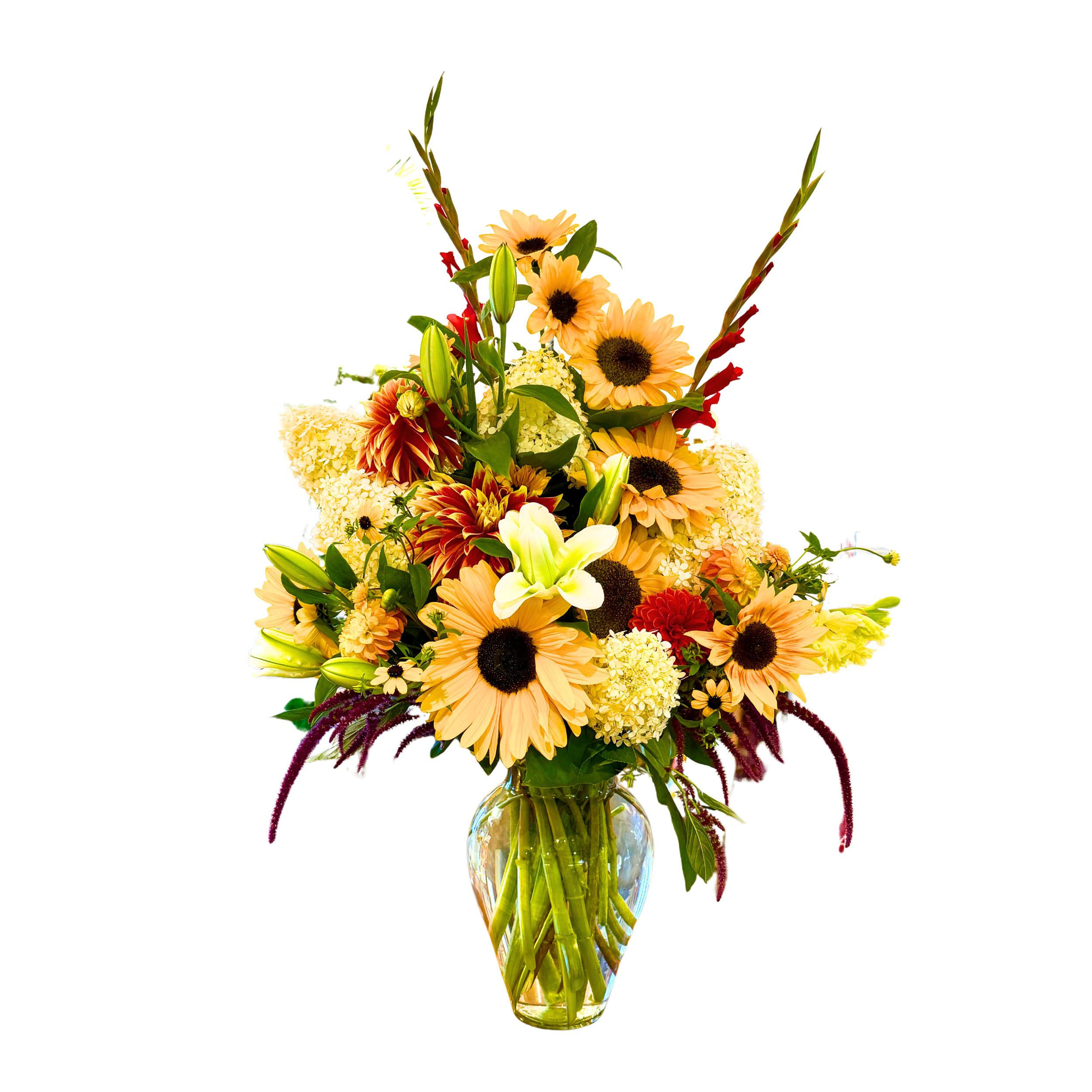 Seasonal Arrangement in Glass Vase: Awesome