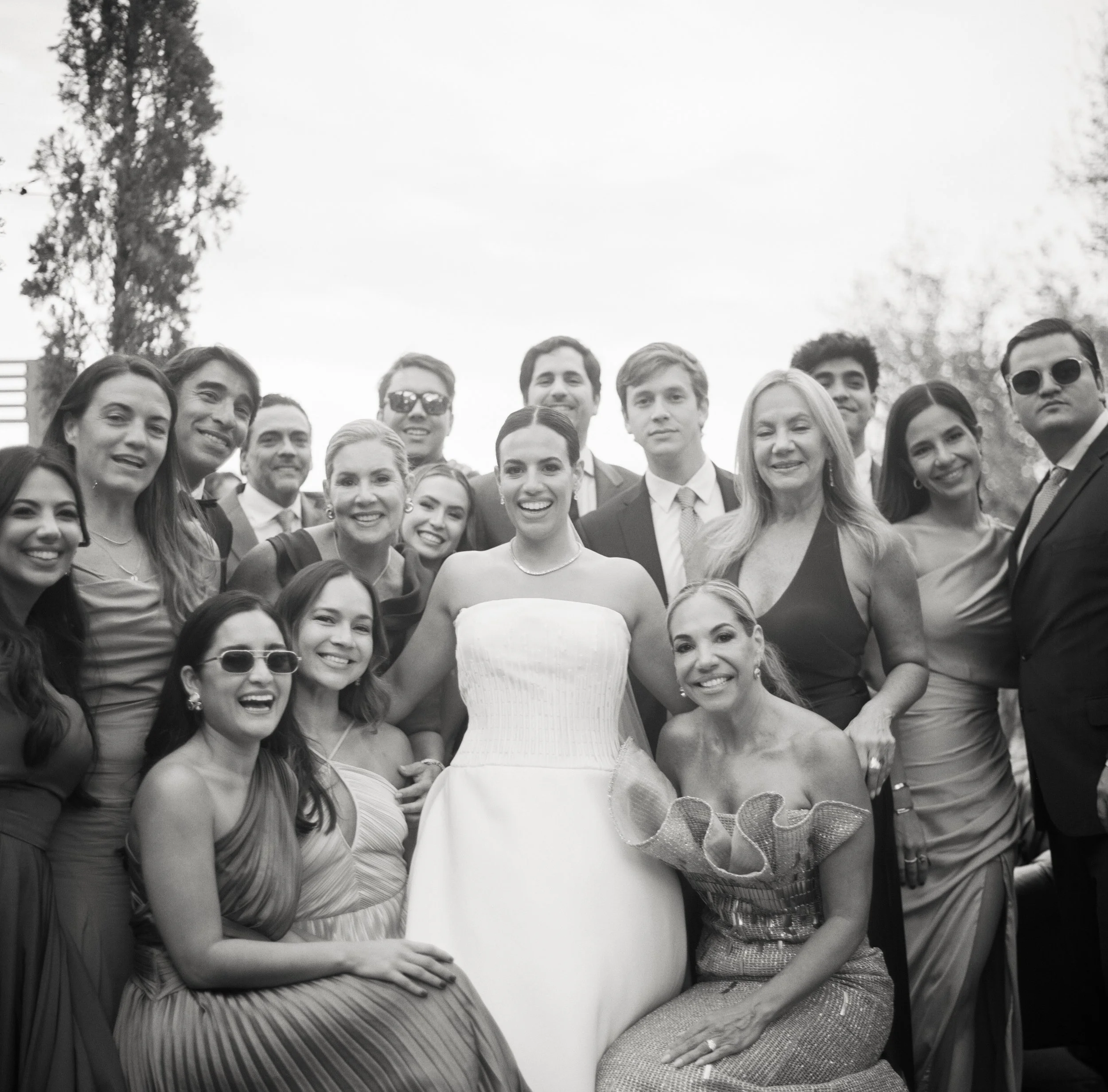 An imperfect family portrait at Bella Collina documented on black-and-white medium format film by Josie Macbeth. 