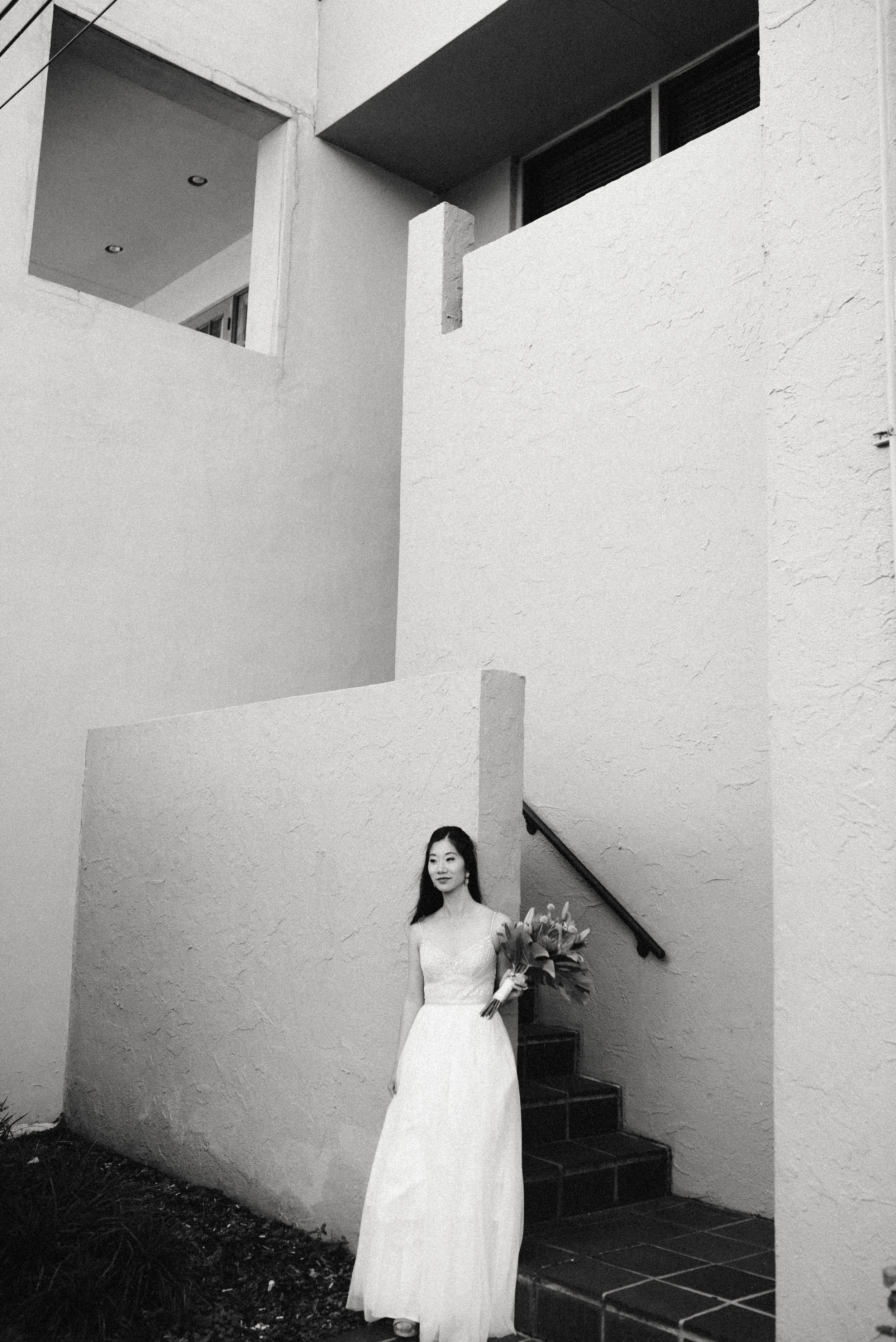 A black and white portrait of a Chinese American bride in Winter Park, Florida. Photographed by Josie Macbeth.