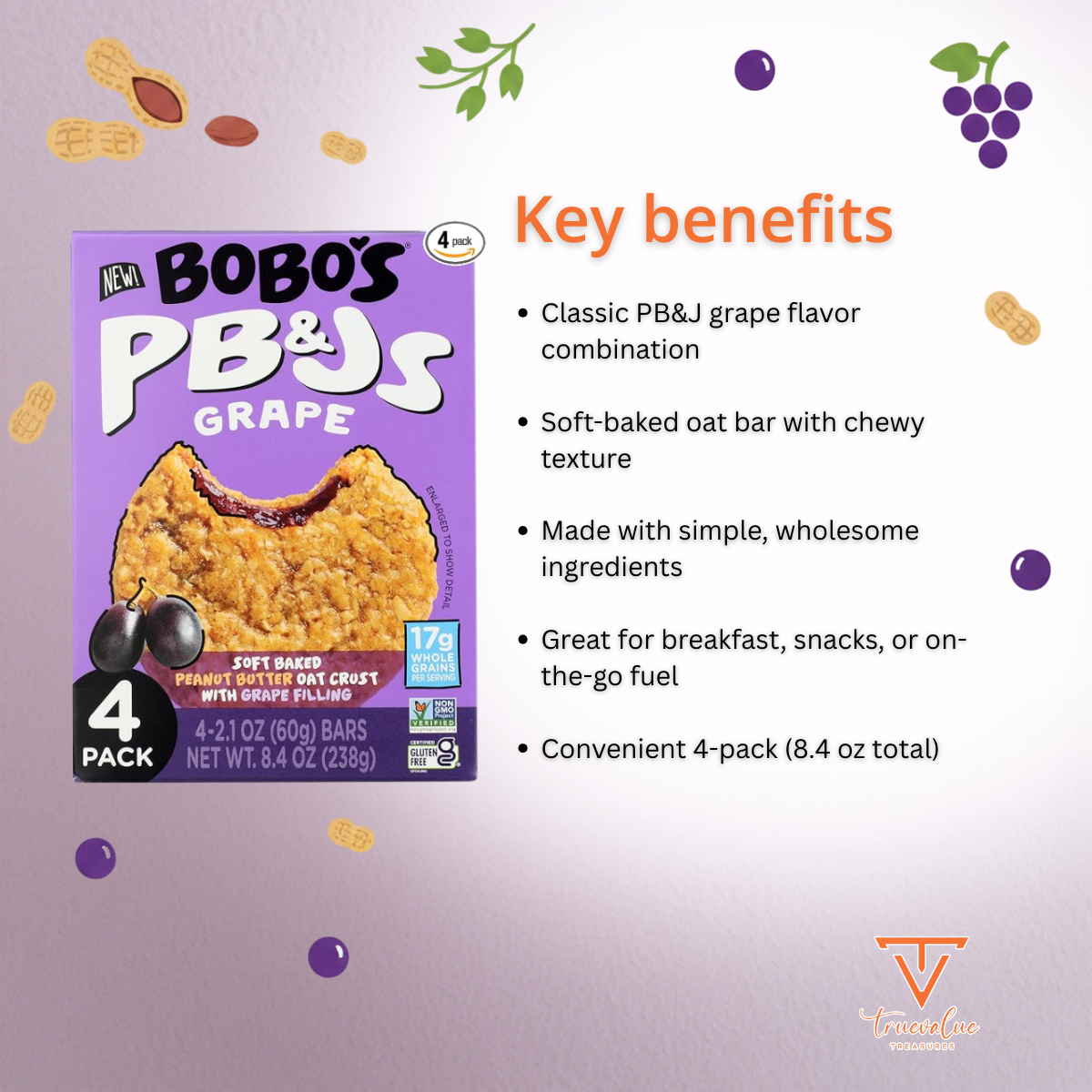 Bobos Oat Bars Bar PB&J's Grape 4Pk 8.4 OZ