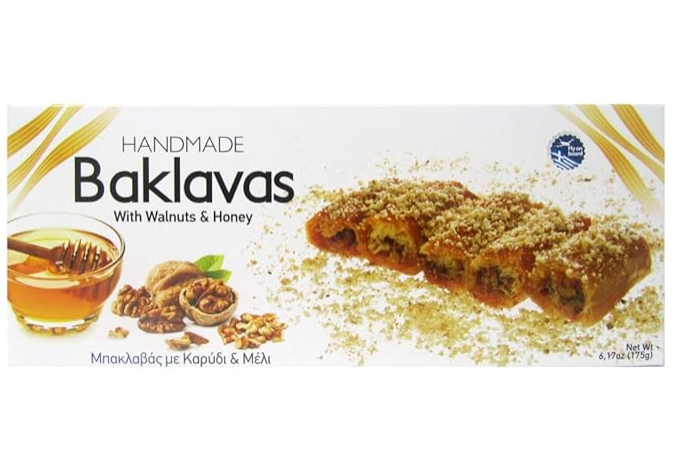 Handmade Baklavas - All Natural - Choose Your Favorite Filling - Imported from Greece - Candianuts - 6.17 oz box with 5 pieces (With Honey & Walnuts)