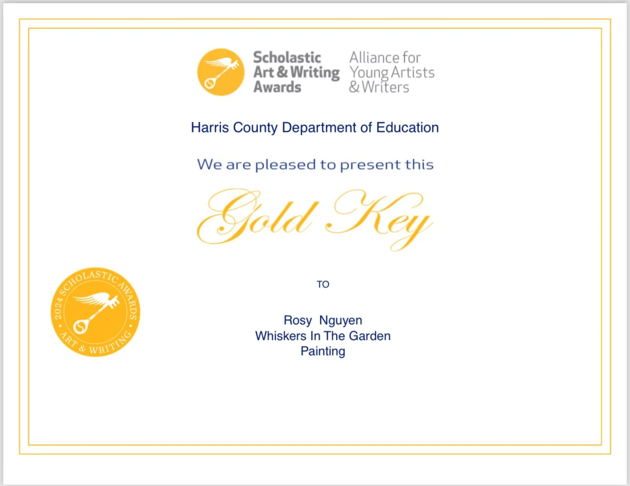 Gold Key in Painting Scholastic Art & Writing Awards Alliance for Young Artists & Writers 2024