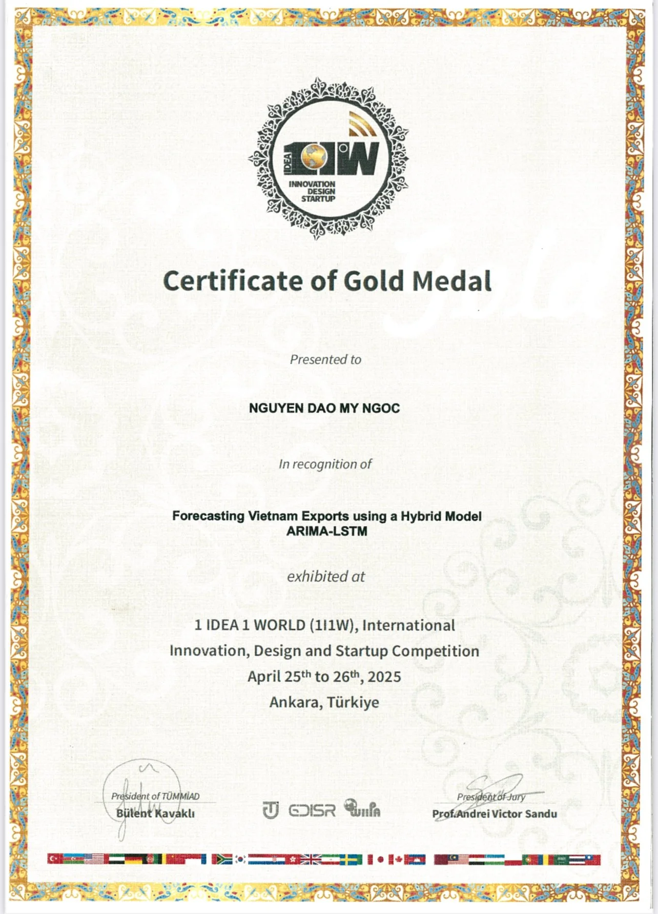 Gold Medal | 1 IDEA 1 WORLD International Innovation, Design, Startup Competition in 225