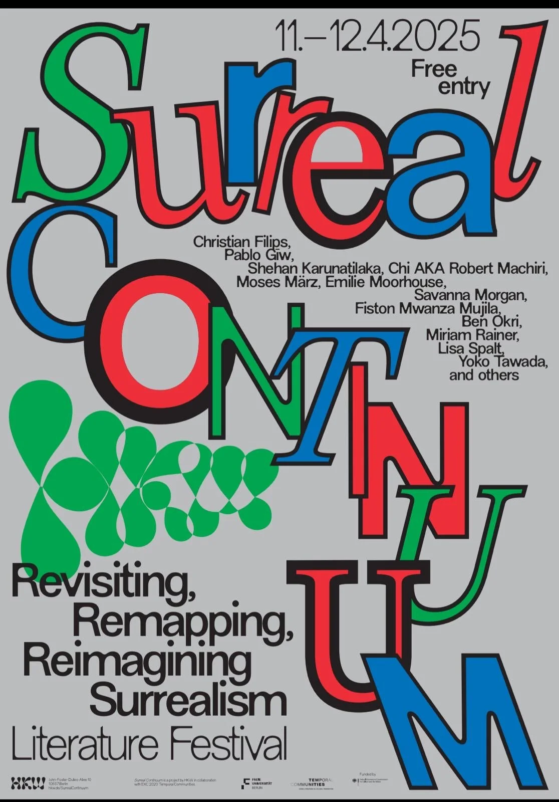 Poster for the Surrealism Literature Festival, scheduled for November 12-4, 2025, featuring various artists and topics, with free entry.