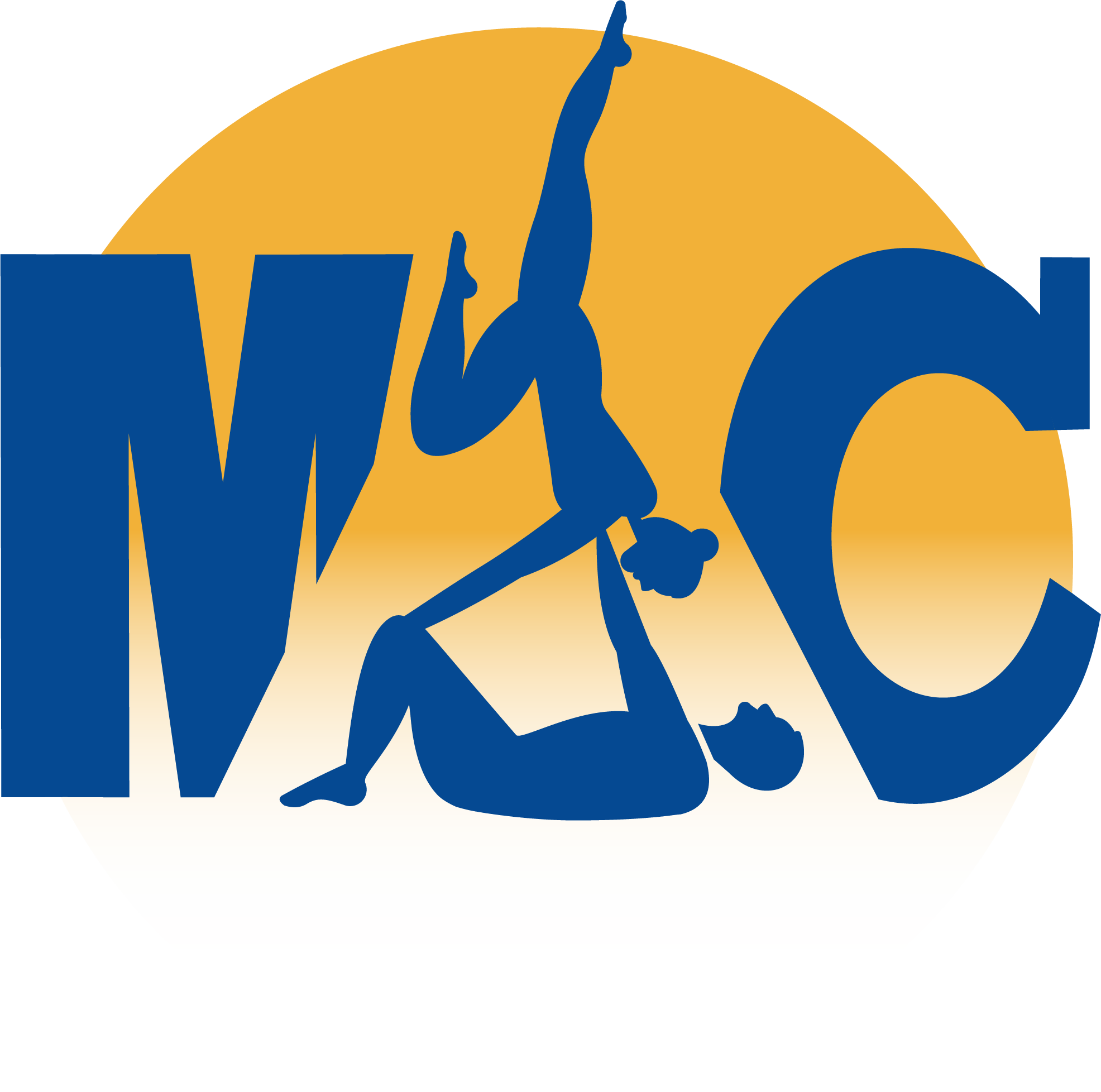 Logo for World Karate Organization featuring two blue silhouettes of martial artists performing a split and a throw, with large blue letters 'W' and 'C' and a yellow-orange background.