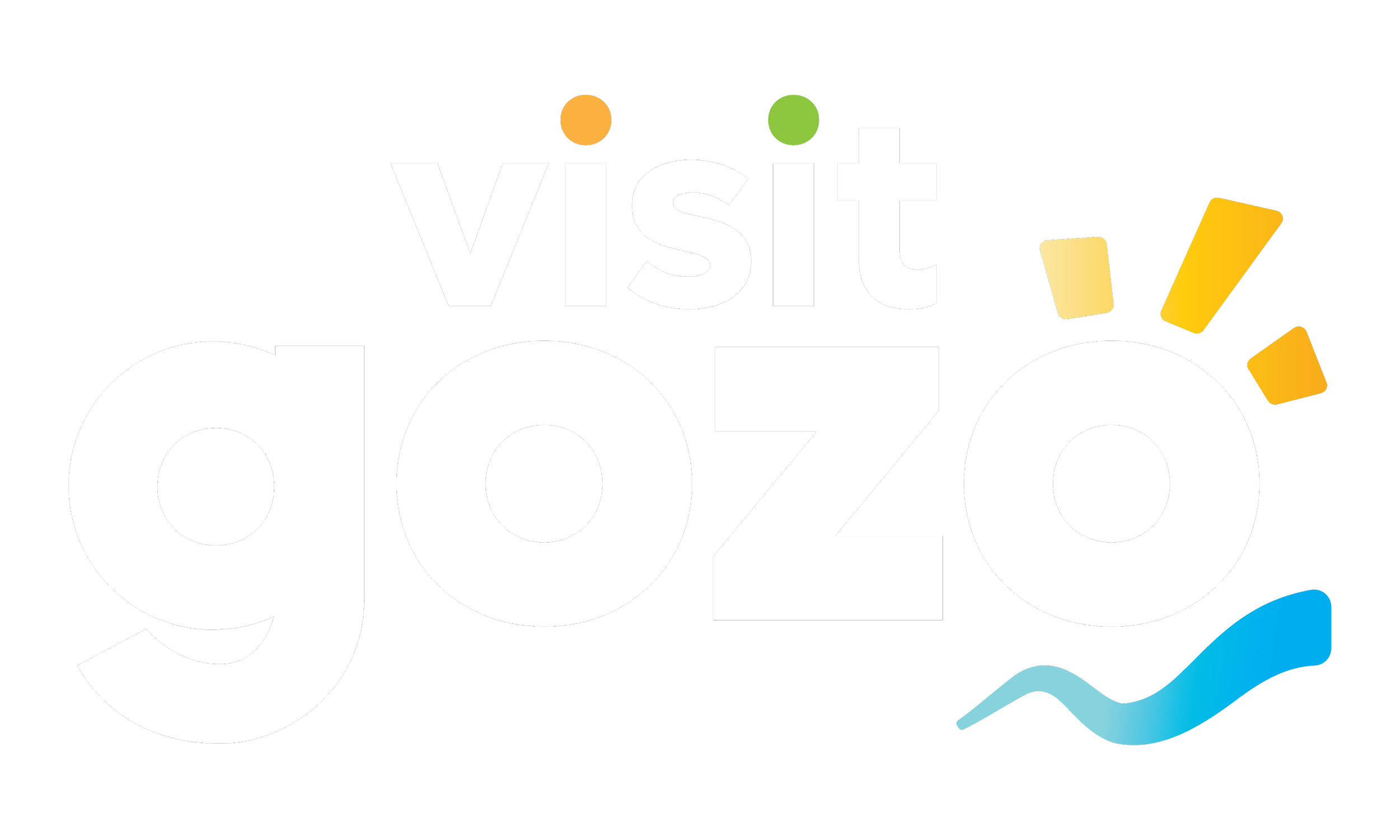 Colorful logo for the event 'Visit Gozzo' with stylized text, a yellow exclamation mark, a blue wave, and three small colorful dots.