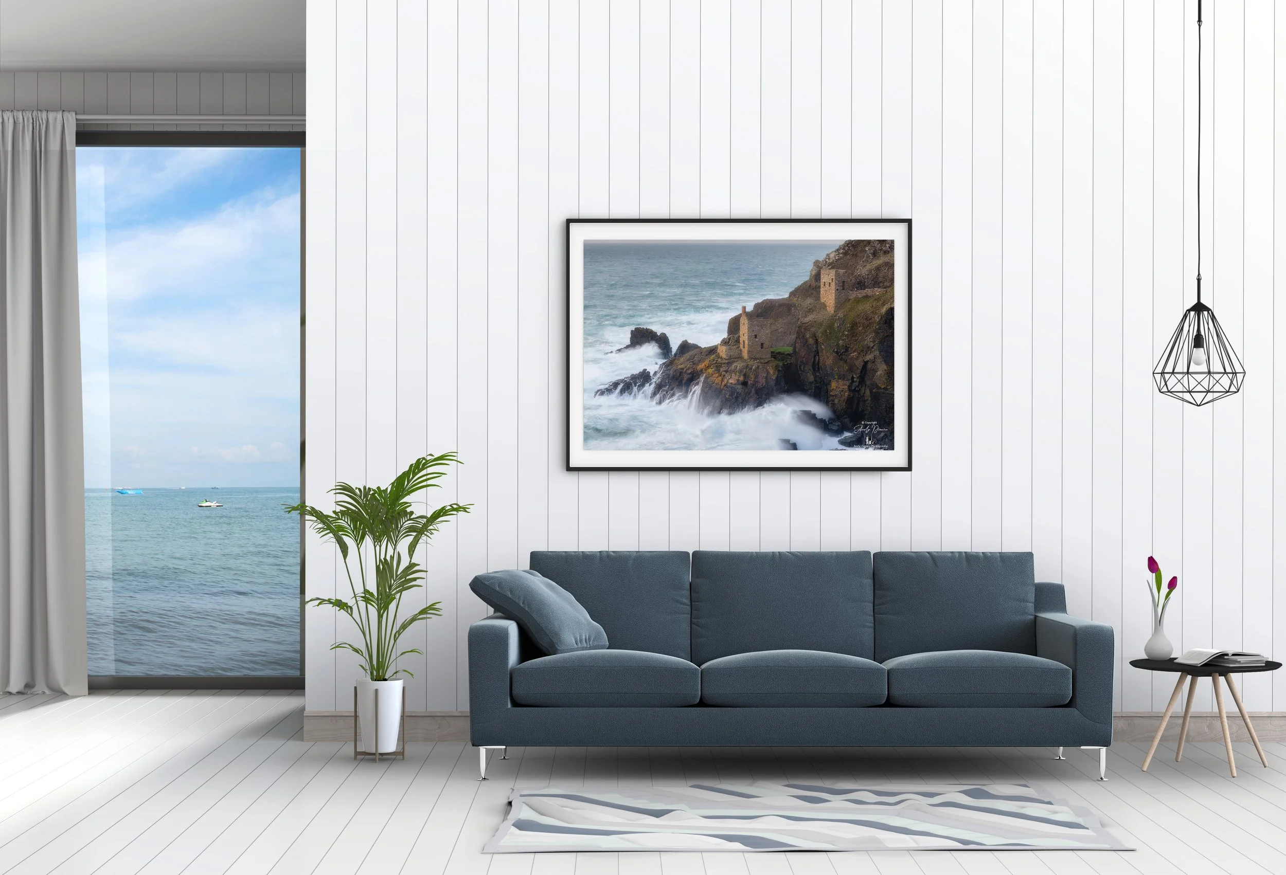 Cornwall coastal wall art showing the famous Crowns engine houses and waves.