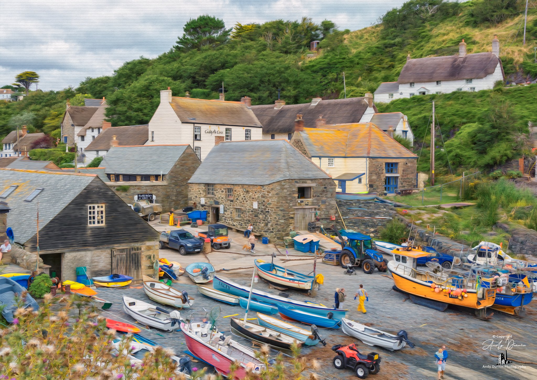 On the Beach at Cadgwith Cove
A vibrant fine art photograph of boats on the beach at Cadgwith Cove, surrounded by old stone buildings, fishing gear, and the timeless character of this much-loved Cornish village. Full of colour, detail, and working co