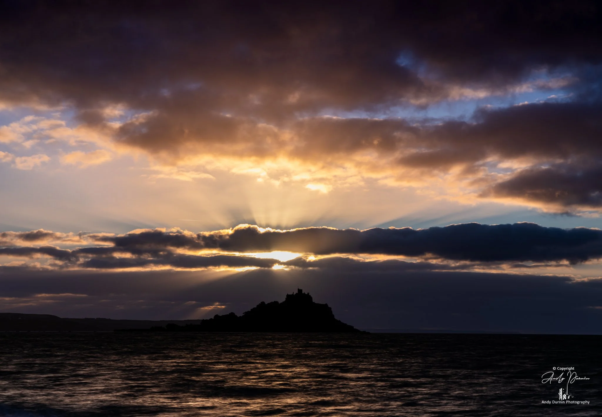 St Michael’s Mount Sunrise – Sun Rays Over Mount’s Bay, Cornwall