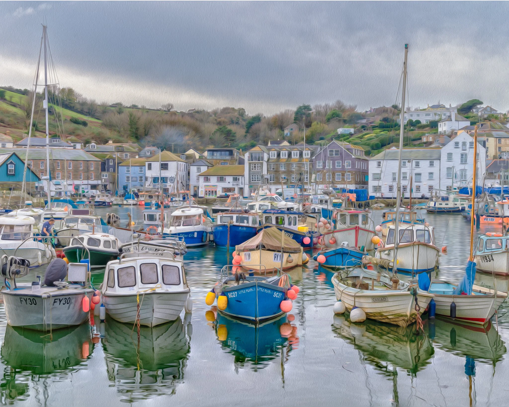 Boats in a row Mevagissey Harbour