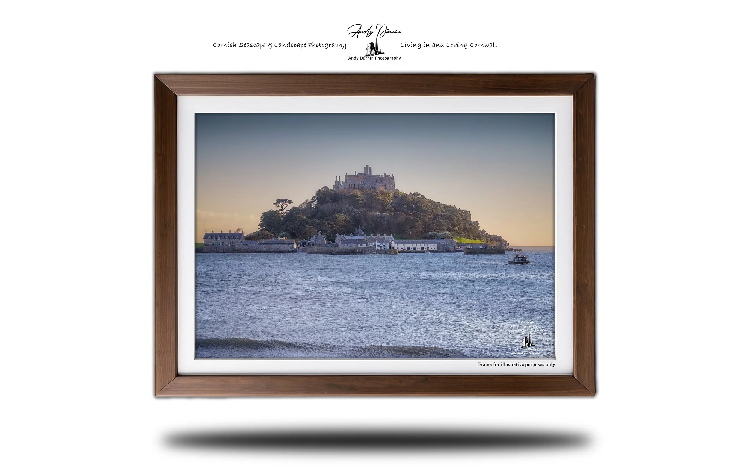 Water taxi crossing the water in front of St Michael’s Mount, Cornwall