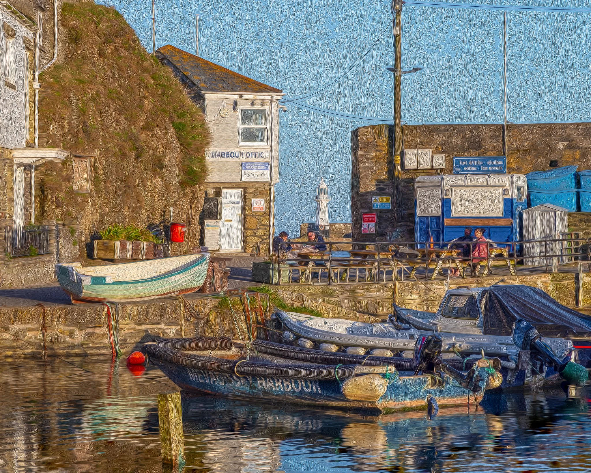 eating fish and chips at mevagissey harbour