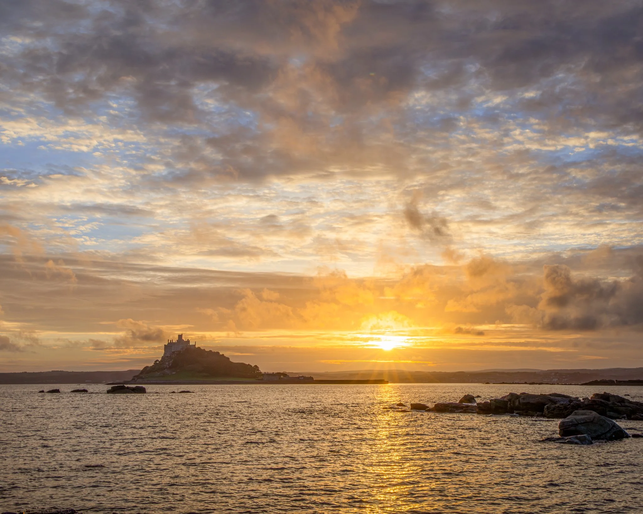 St Michael’s Mount rising from Mount’s Bay in Cornwall, captured as a peaceful West Cornwall fine art photography print.
