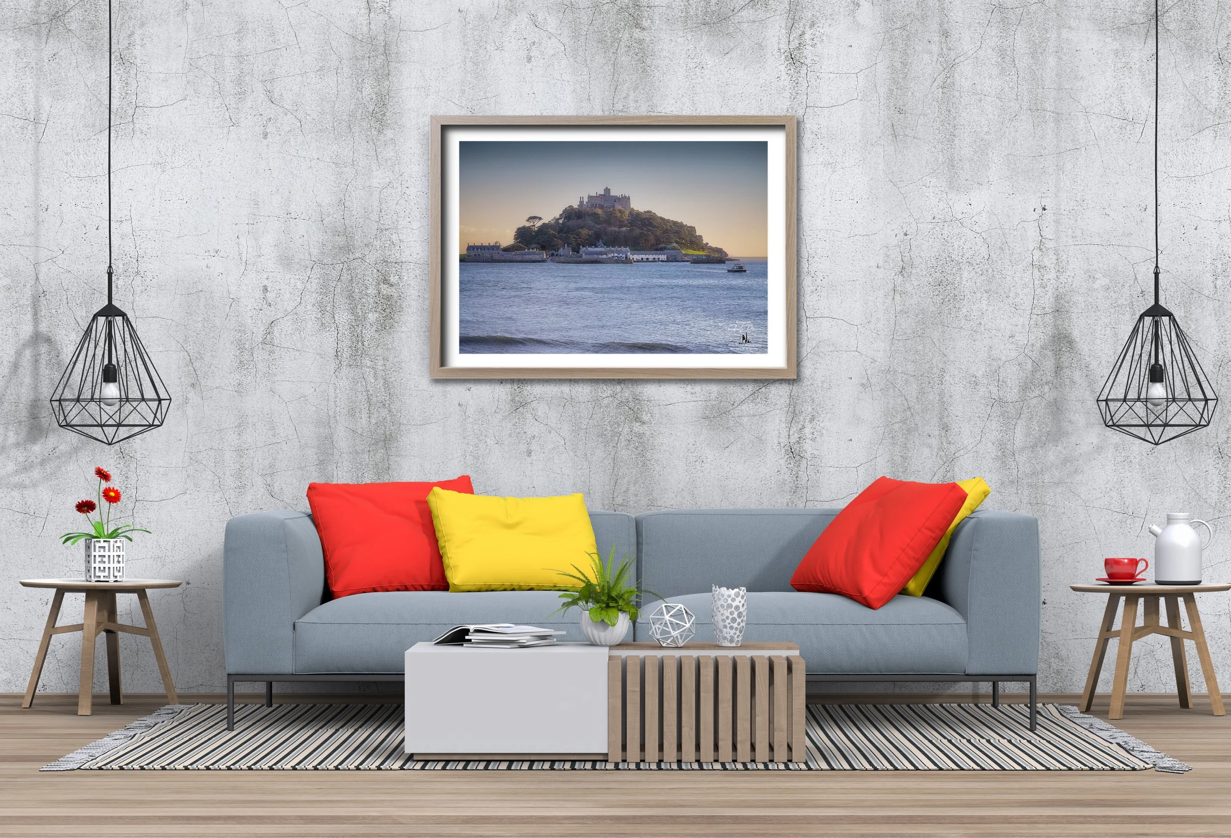 View across the sea towards St Michael’s Mount near Marazion, Cornwall