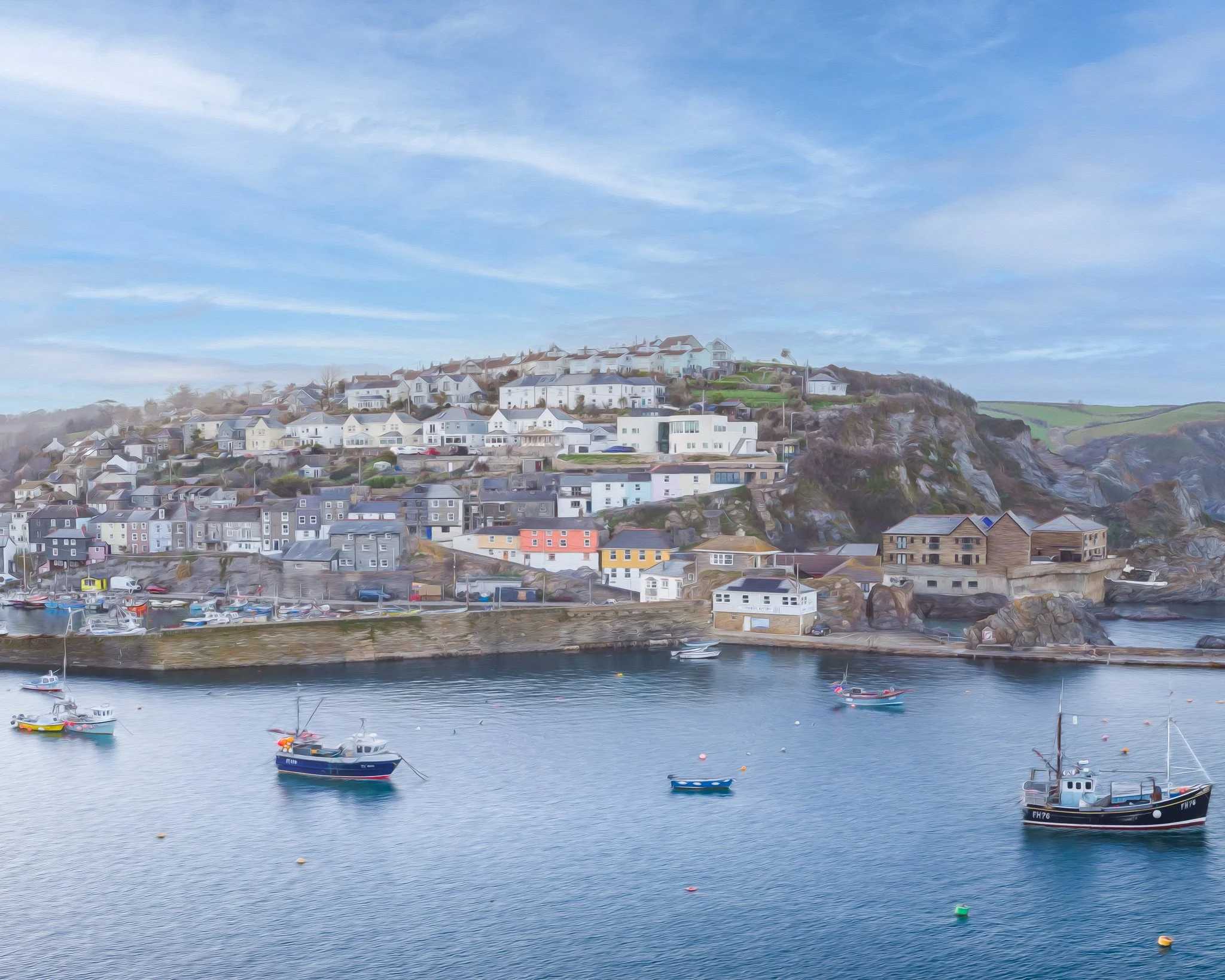 Mevagissey outer harbour with over looking houses