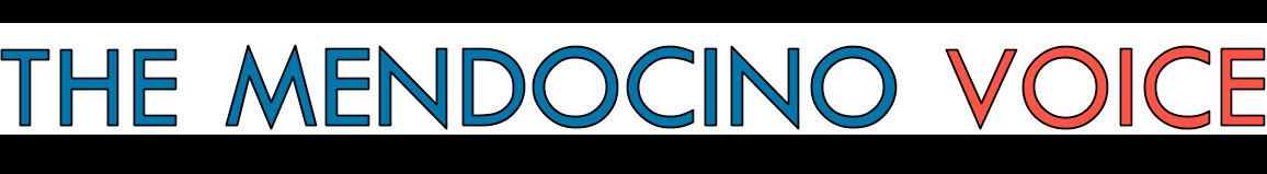Logo with text 'The Mendocino Voice' in blue and red letters on a white background.