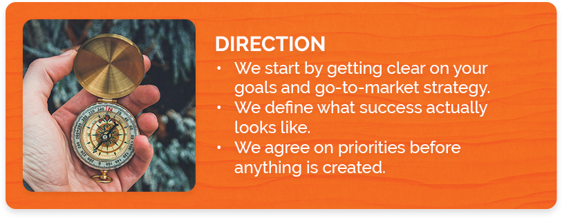 Graphic highlighting the direction stage of Playfair’s strategic marketing process, focused on defining objectives and commercial goals.