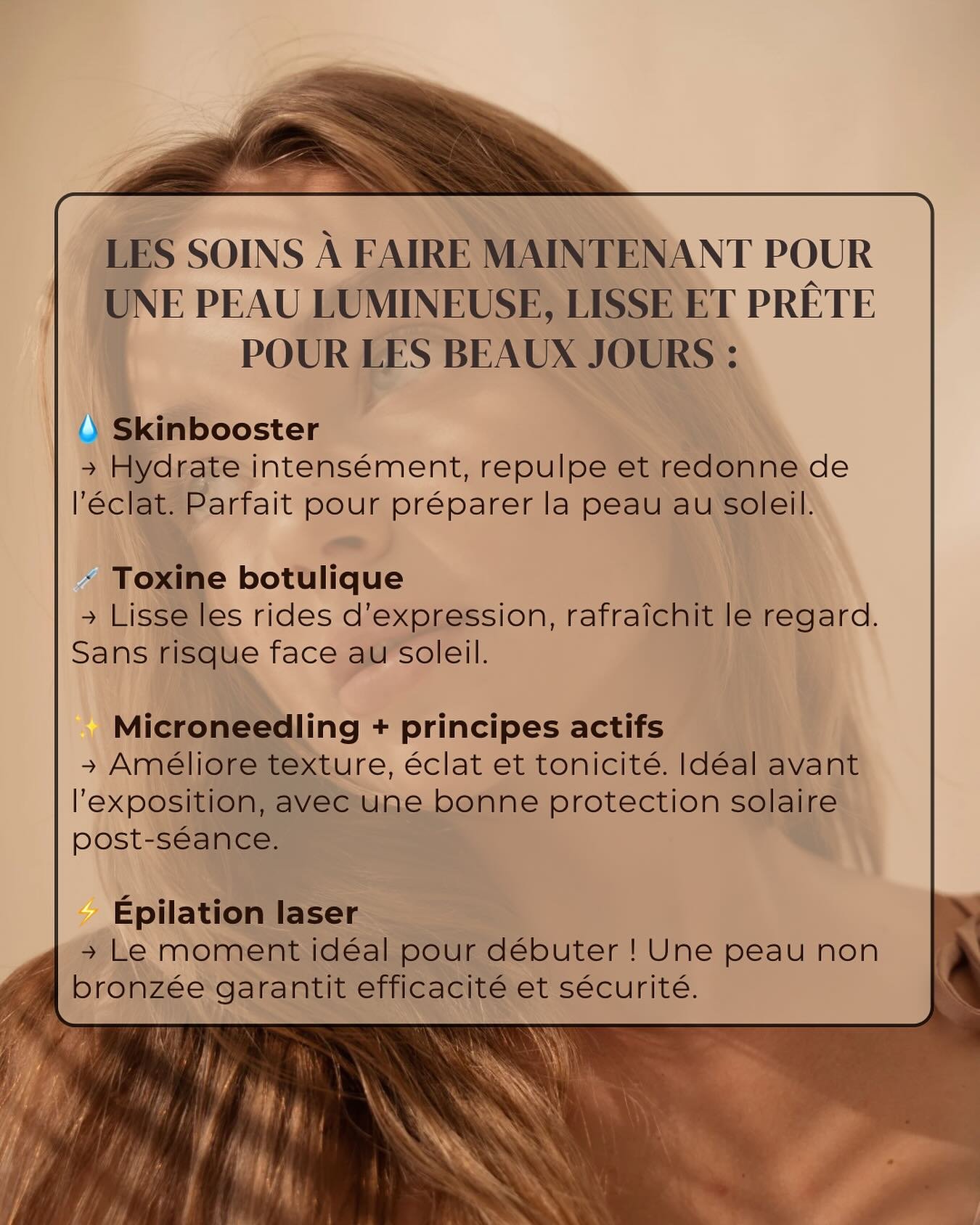 ☀️ Préparer sa peau avant l’été c’est maintenant !
📌 Anticiper, c’est maximiser les résultats tout en protégeant sa peau !
📆 Prenez rendez-vous pour un protocole personnalisé avant l&rsqu