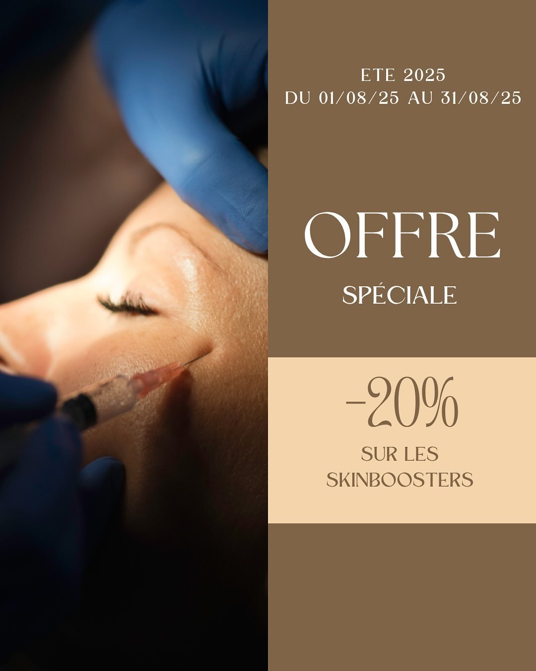 ☀️ Soleil, sel, chlore… votre peau a besoin d’un boost !
💧 Profitez de -20% sur les Skinboosters jusqu’au 31 août
Avant ou après les vacances, hydratez-la en profondeur.
#skinbooster #preventionveillissementcutanee #