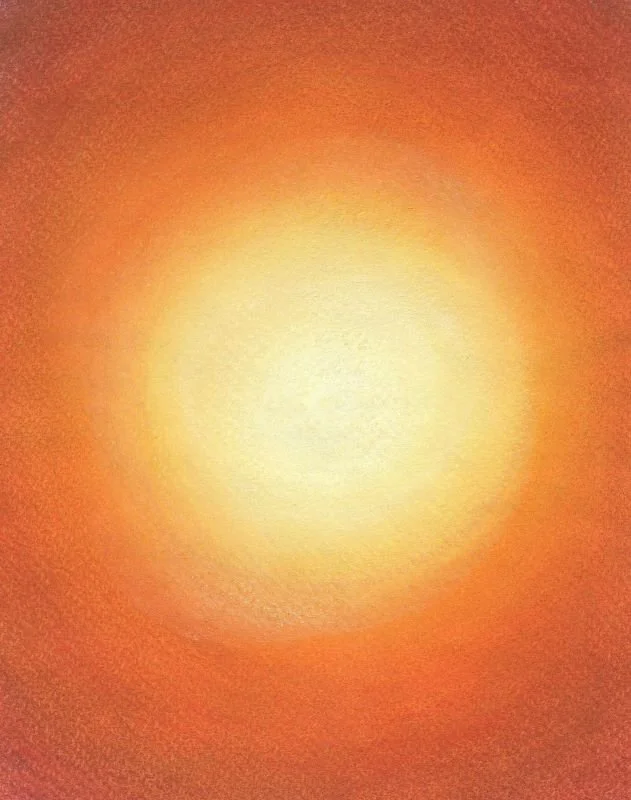 Bild von IsenbART in Pastellkreide zeigt einen Lichttunnel in gelb und orange