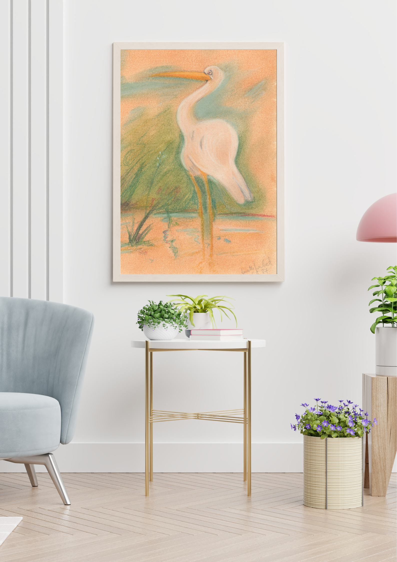 Ambiente mit Kunstdruck Pelikan von IsenbART