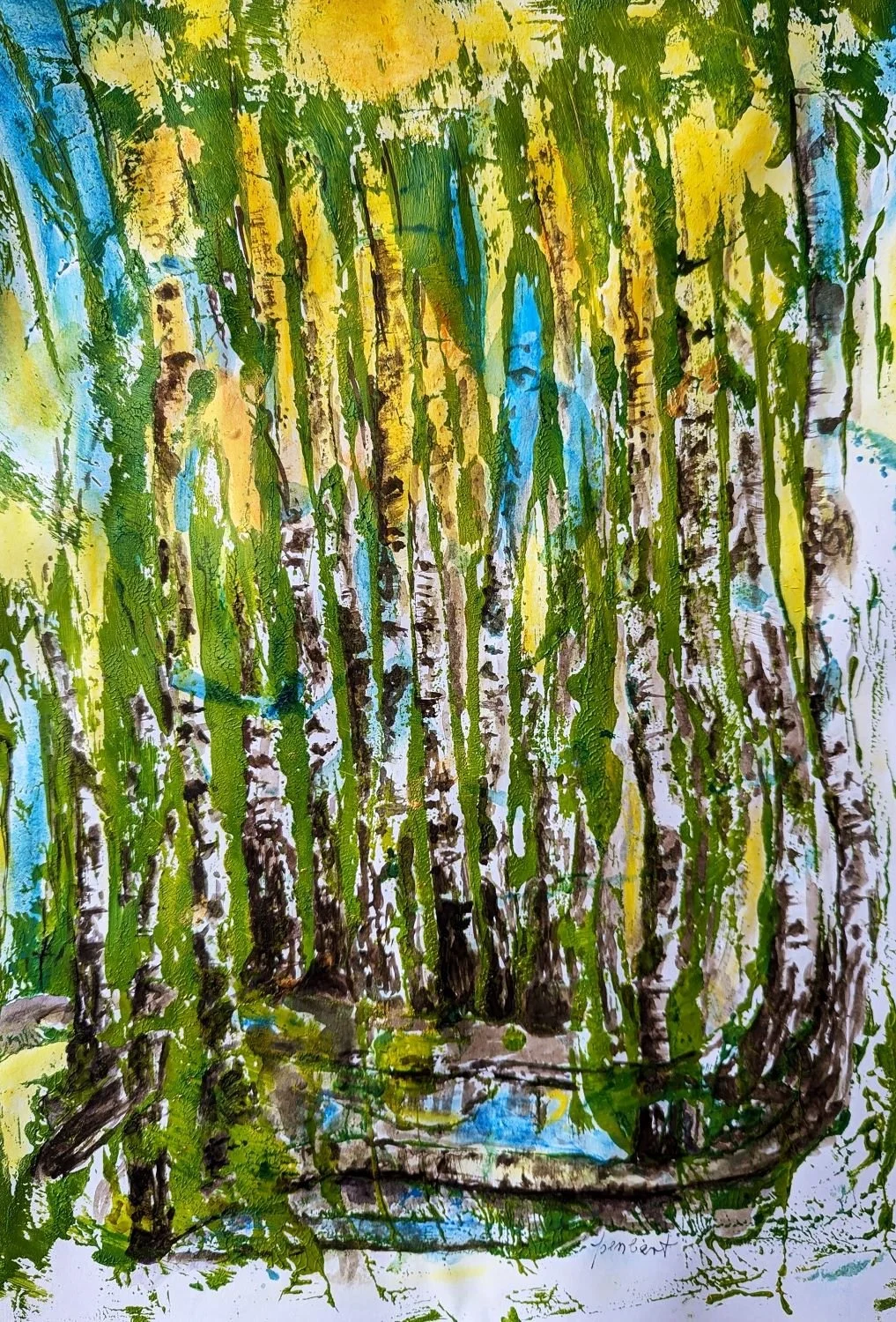 Acrylmalerei von IsenbART zeigt einen Birkenwald
