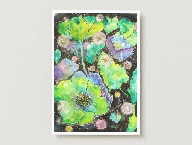 Grußkarte von IsenbART Cover zeigt intuitive Malerei florales Muster