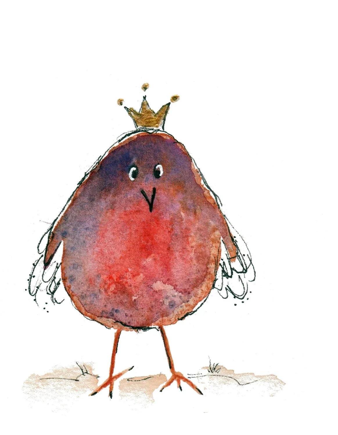 Aquarell von IsenbART zeigt lustigen Vogel mit Krone