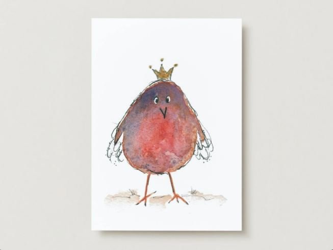 IsenbART Grußkarte Cover lustiger Vogel mit Krone in Aquarell