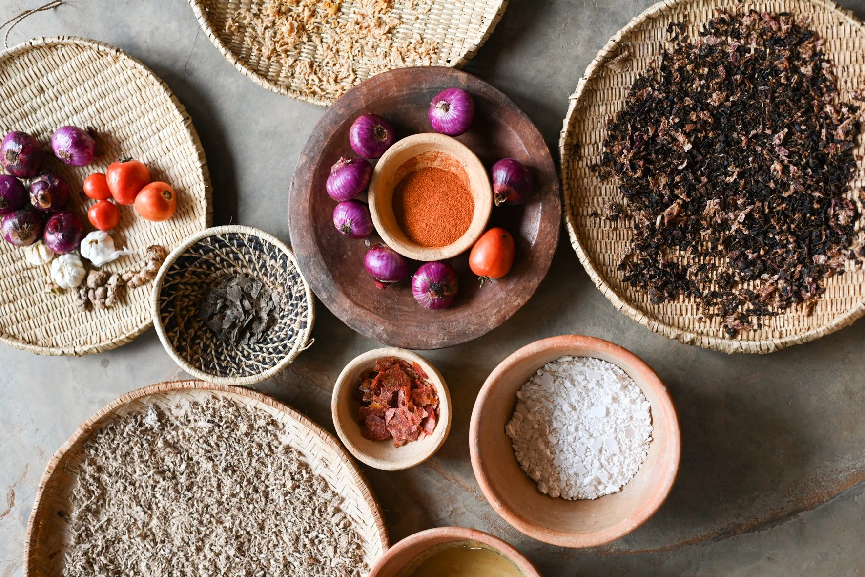 Dehydrated variety of local spices.