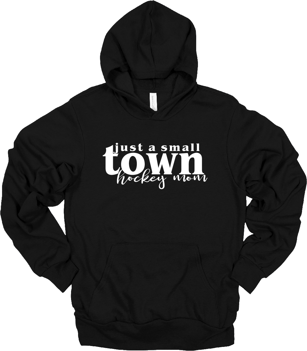 just a small town hockey mom black hoodie.png