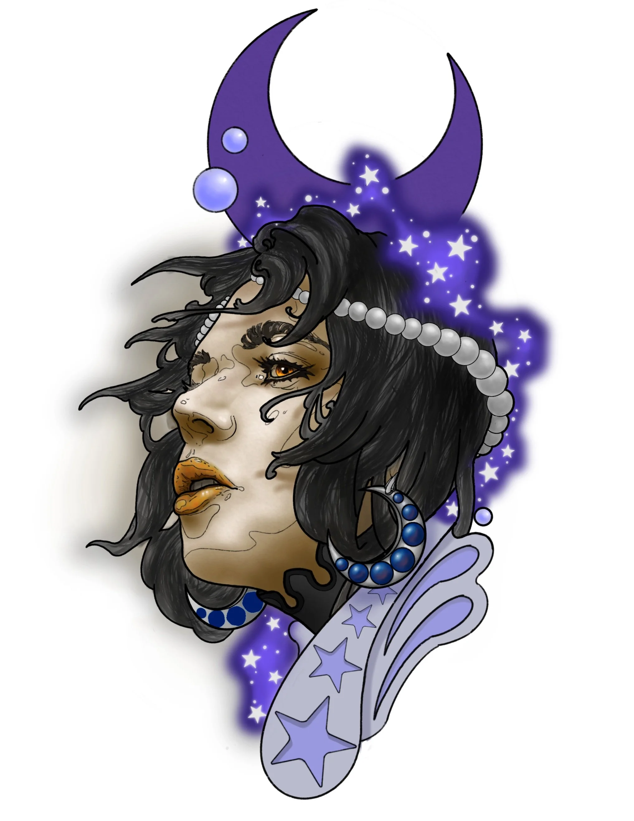 neotraditional lady head portrait of a sorceress