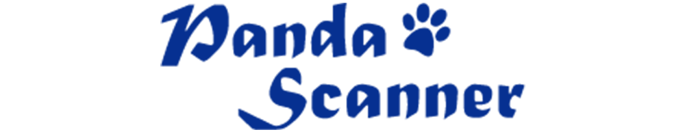 Text that reads "Panda Scanner" with a blue paw print between the words.